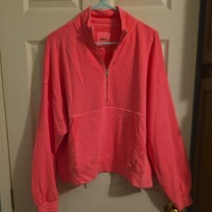 Aerie Bright Pink Quarter-Zip Sweatshirt